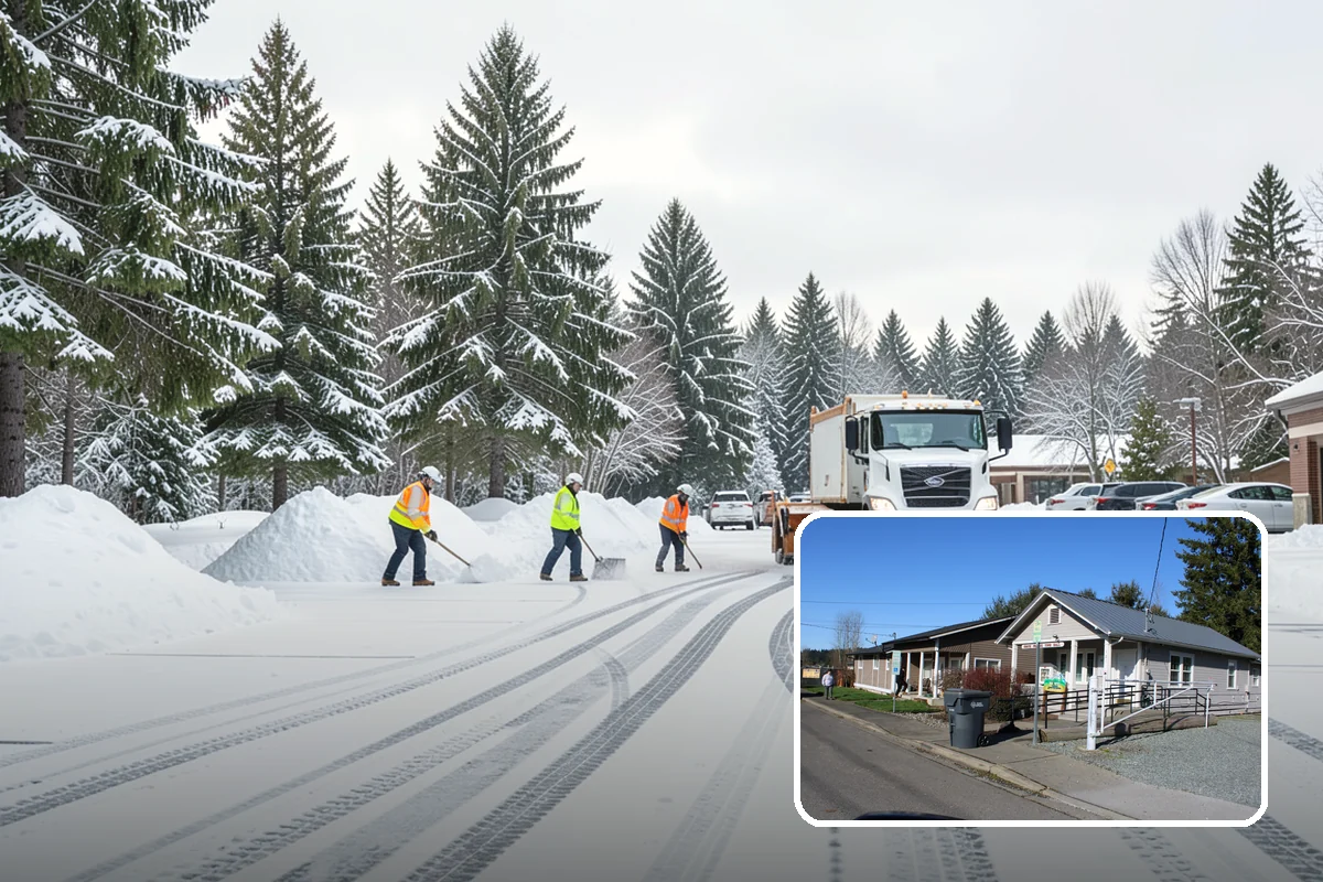 Transit Center Snow Removal in South Prairie, Pierce County, WA - Bus bays and boarding islands cleared first