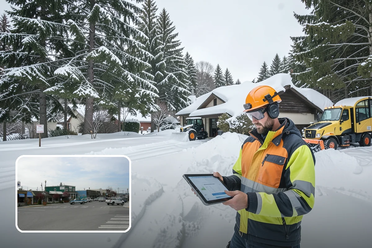 Transit Center Snow Removal in Stanwood, Snohomish County, WA - Bus bays and boarding islands cleared first