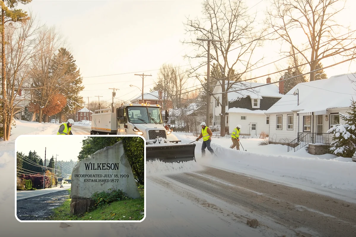Transit Center Snow Removal in Wilkeson, Pierce County, WA - Bus bays and boarding islands cleared first