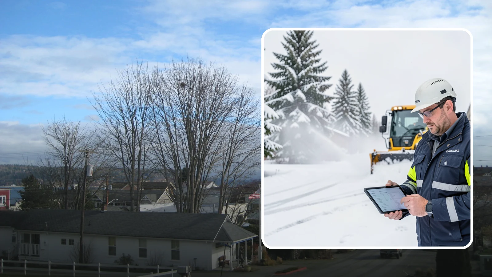 Trigger-Depth Snow Removal in Langley, Island County, WA - We dispatch automatically once snow reaches your chosen trigger depth so clearing starts at a consistent Western Washington...
