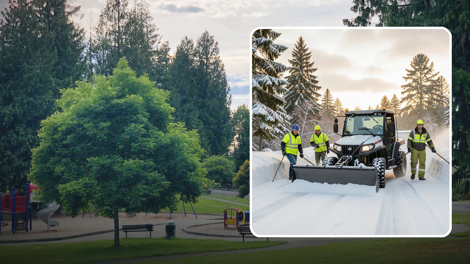 UTV Snow Plowing in Bonney Lake, Pierce County, WA - Our UTV plow units combine maneuverability with more pushing power for medium-sized properties and complexes.