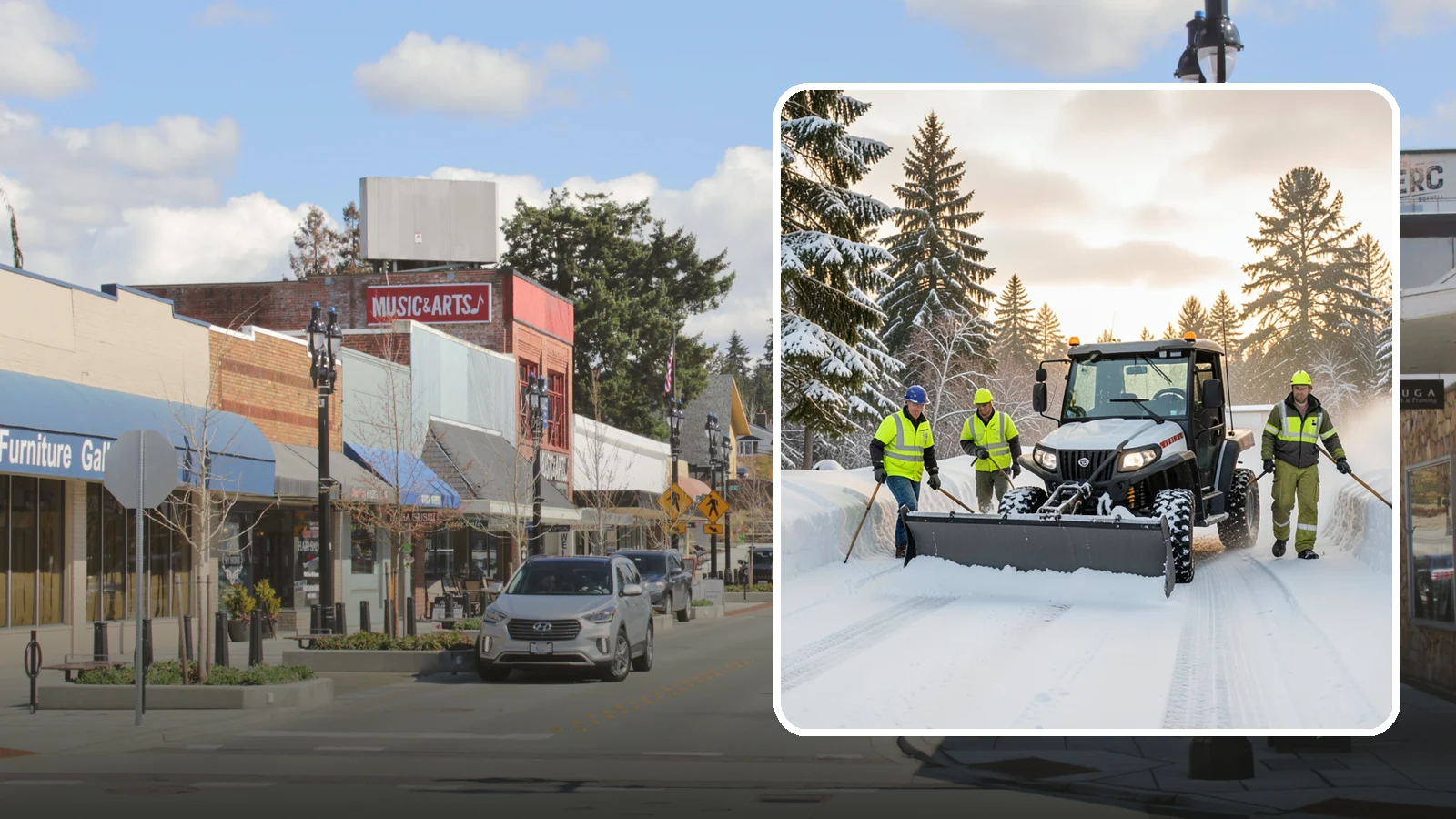 UTV Snow Plowing in Bothell, King County, WA - Our UTV plow units combine maneuverability with more pushing power for medium-sized properties and complexes.