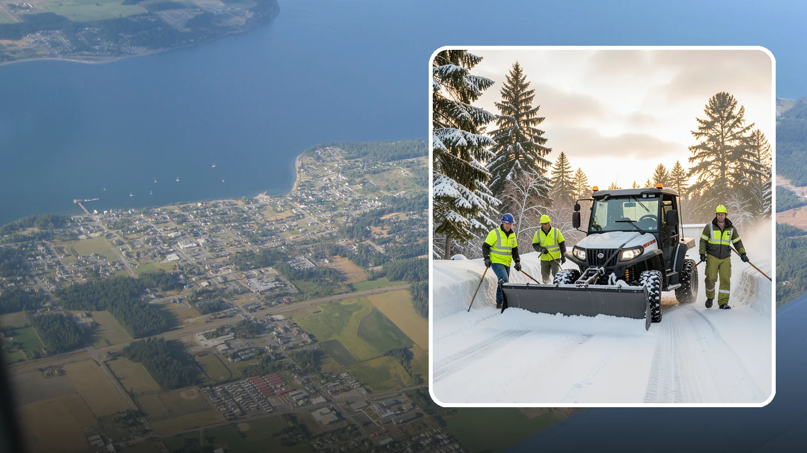 UTV Snow Plowing in Coupeville, Island County, WA - Our UTV plow units combine maneuverability with more pushing power for medium-sized properties and complexes.