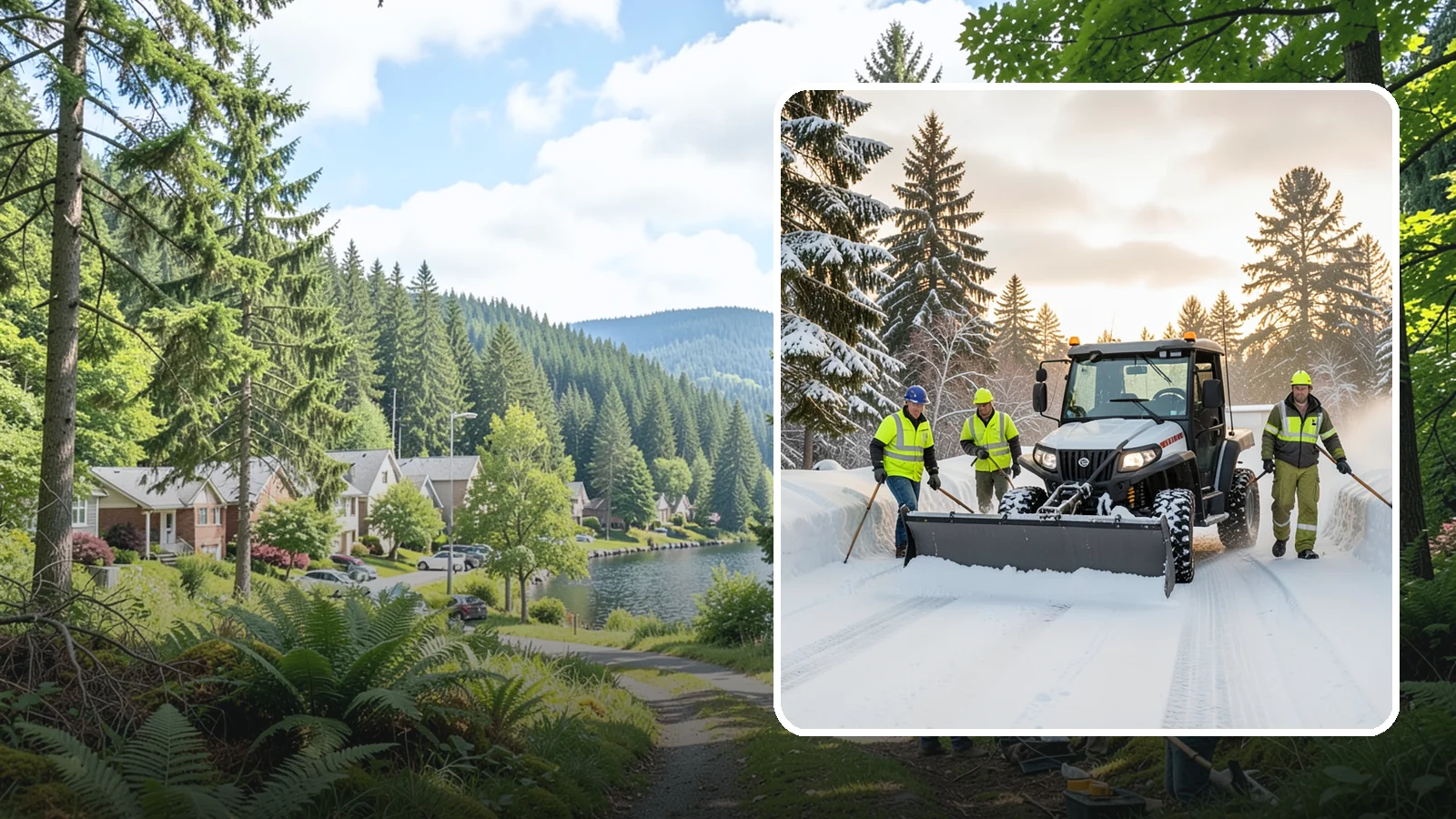 UTV Snow Plowing in Lake Forest Park, King County, WA - Our UTV plow units combine maneuverability with more pushing power for medium-sized properties and complexes.