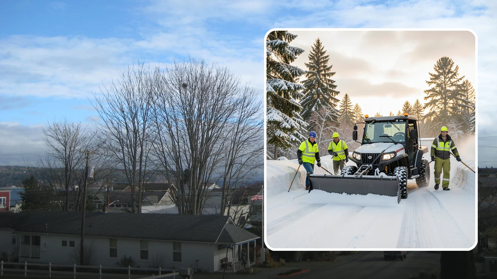 UTV Snow Plowing in Langley, Island County, WA - Our UTV plow units combine maneuverability with more pushing power for medium-sized properties and complexes.