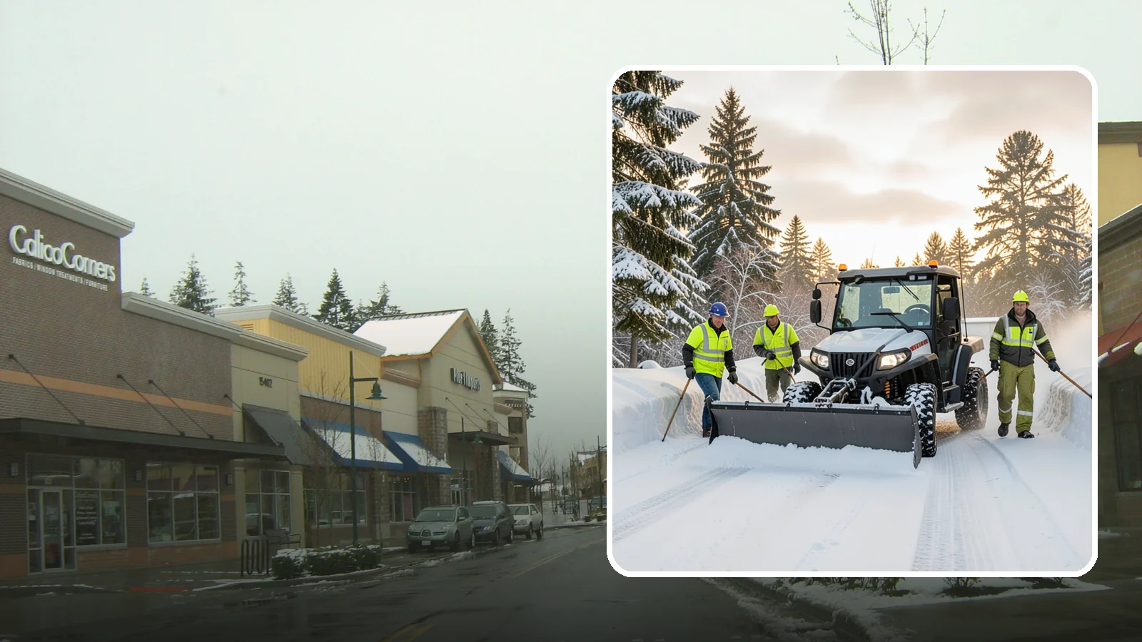 UTV Snow Plowing in Mill Creek, Snohomish County, WA - Our UTV plow units combine maneuverability with more pushing power for medium-sized properties and complexes.