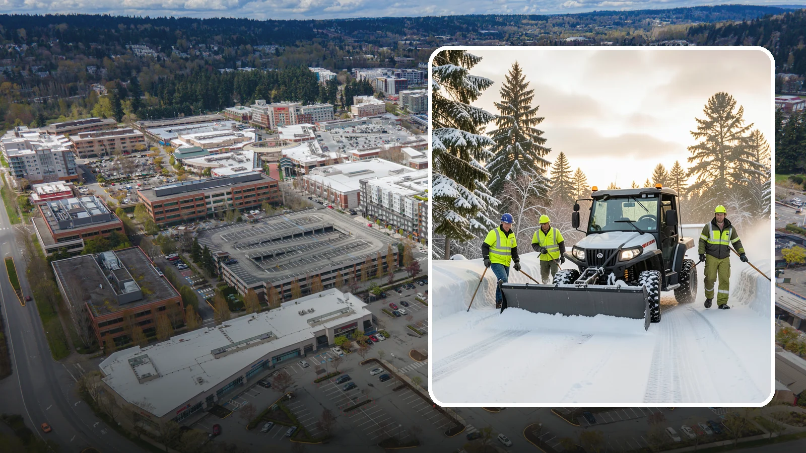 UTV Snow Plowing in Redmond, King County, WA - Our UTV plow units combine maneuverability with more pushing power for medium-sized properties and complexes.