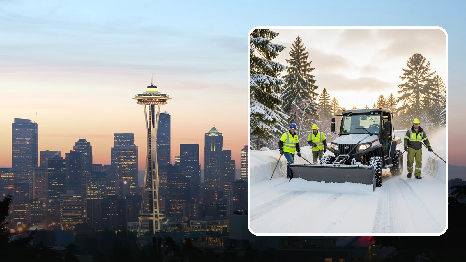 UTV Snow Plowing in Seattle, King County, WA - Our UTV plow units combine maneuverability with more pushing power for medium-sized properties and complexes.