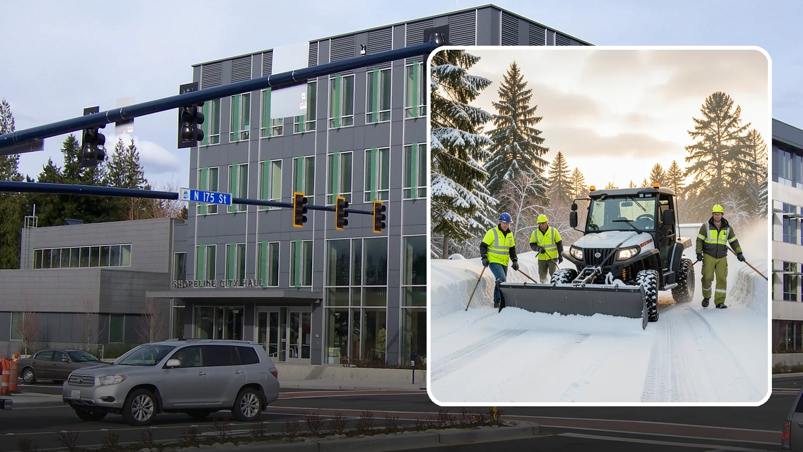 UTV Snow Plowing in Shoreline, King County, WA - Our UTV plow units combine maneuverability with more pushing power for medium-sized properties and complexes.