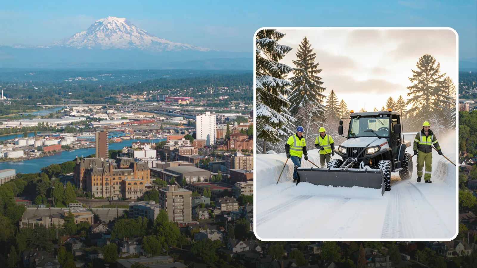 UTV Snow Plowing in Tacoma, Pierce County, WA - Our UTV plow units combine maneuverability with more pushing power for medium-sized properties and complexes.