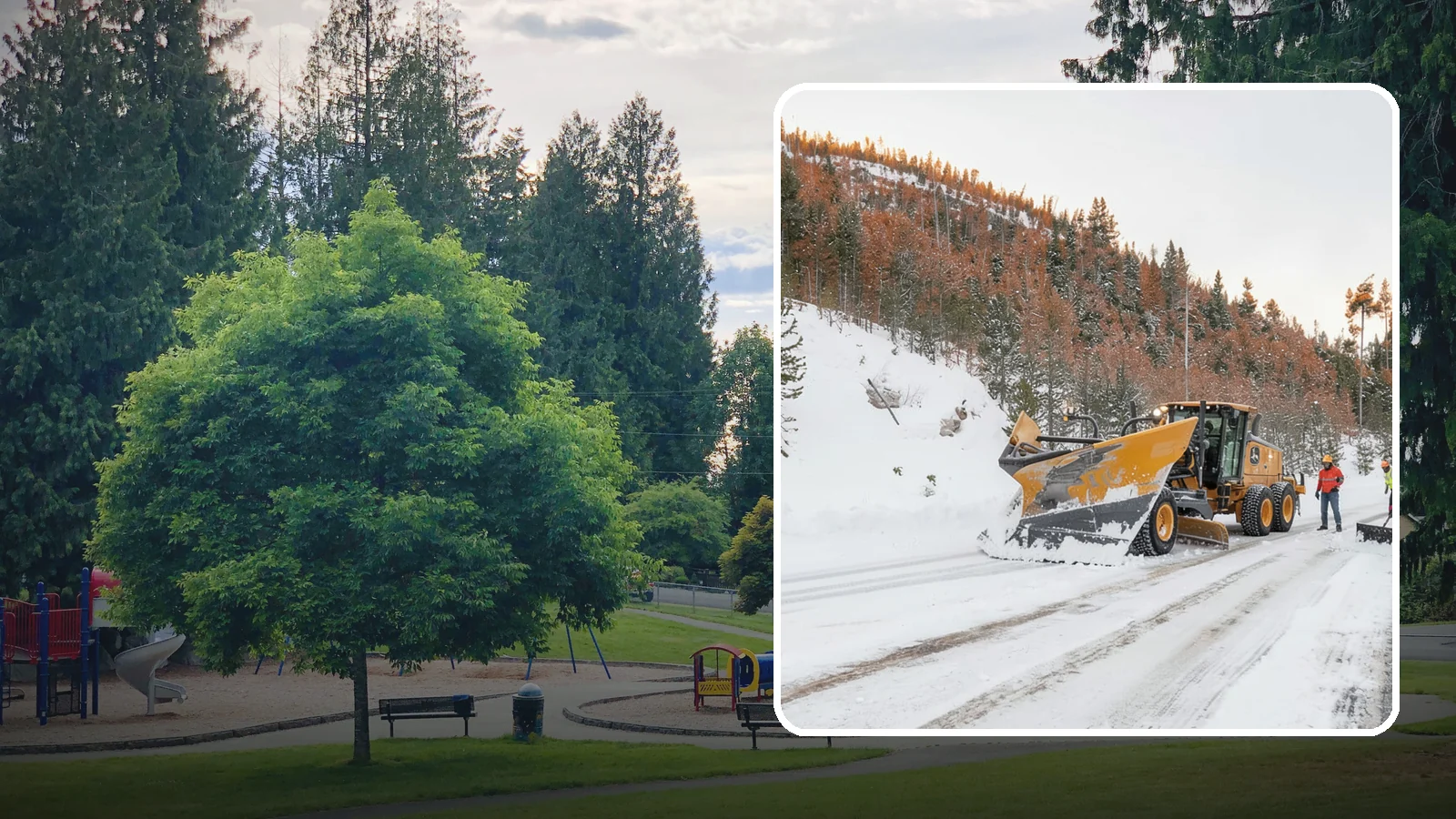 V-Plow Service in Bonney Lake, Pierce County, WA - Our V-plows break through deep drifts and packed snow that flat blades struggle to penetrate.