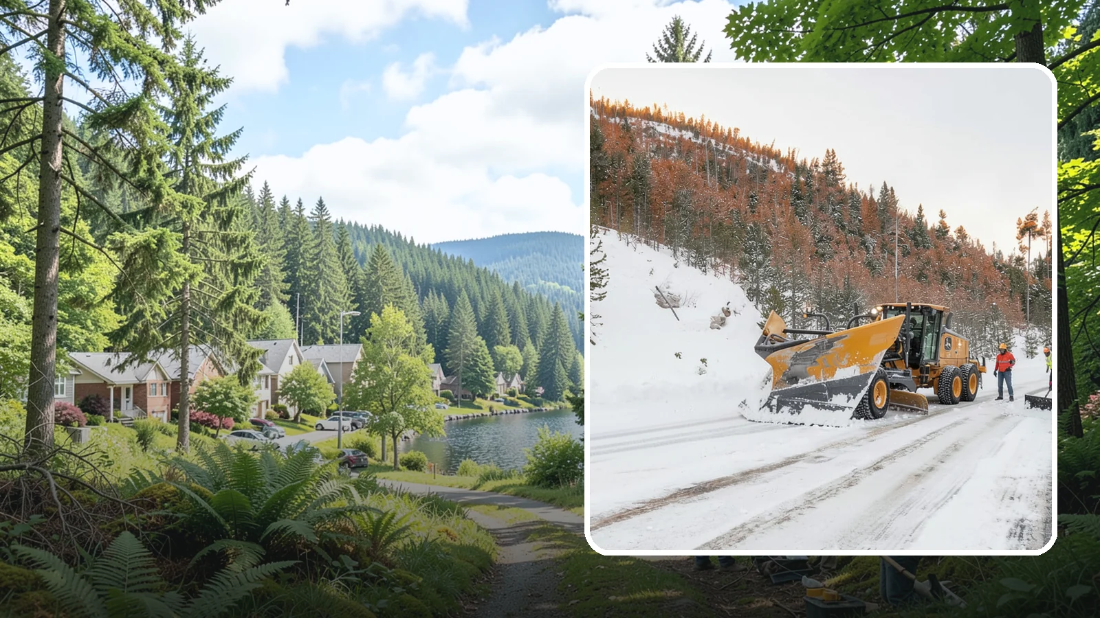 V-Plow Service in Lake Forest Park, King County, WA - Our V-plows break through deep drifts and packed snow that flat blades struggle to penetrate.