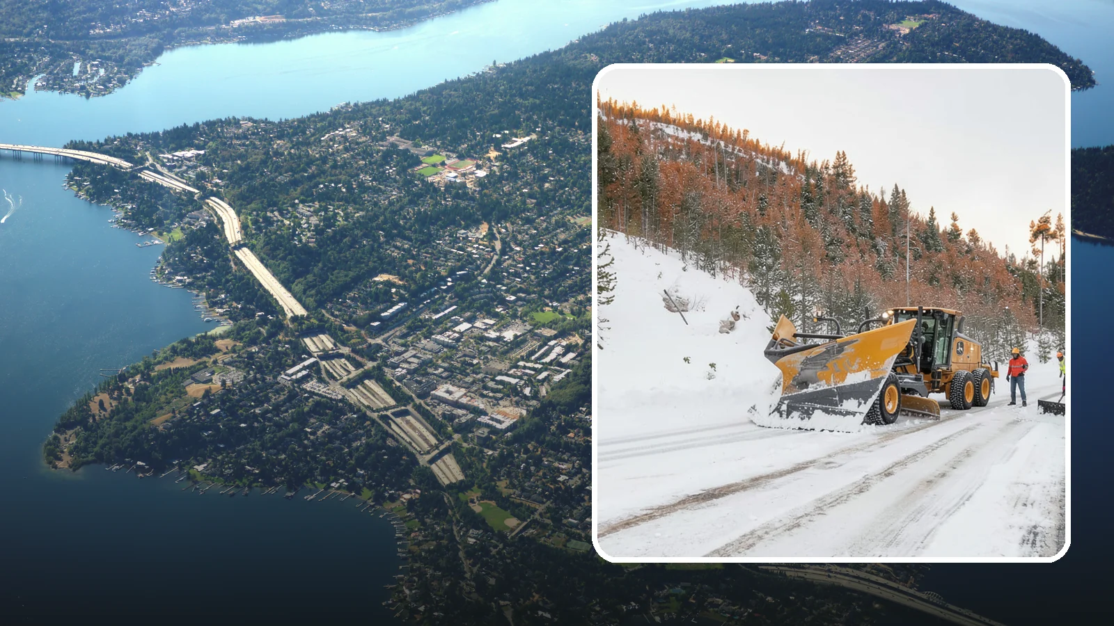 V-Plow Service in Mercer Island, King County, WA - Our V-plows break through deep drifts and packed snow that flat blades struggle to penetrate.