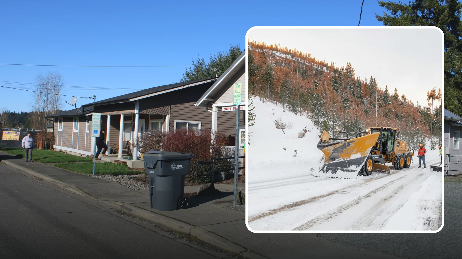 V-Plow Service in South Prairie, Pierce County, WA - Our V-plows break through deep drifts and packed snow that flat blades struggle to penetrate.