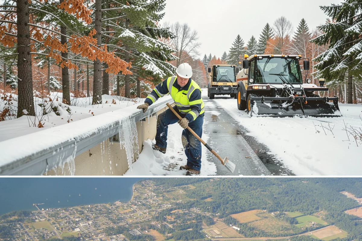 Vacant Property Snow Removal in Coupeville, Island County, WA - Set up monitoring before the first lowland snowfall, typically late November, so vacant sites are covered from the season's start.