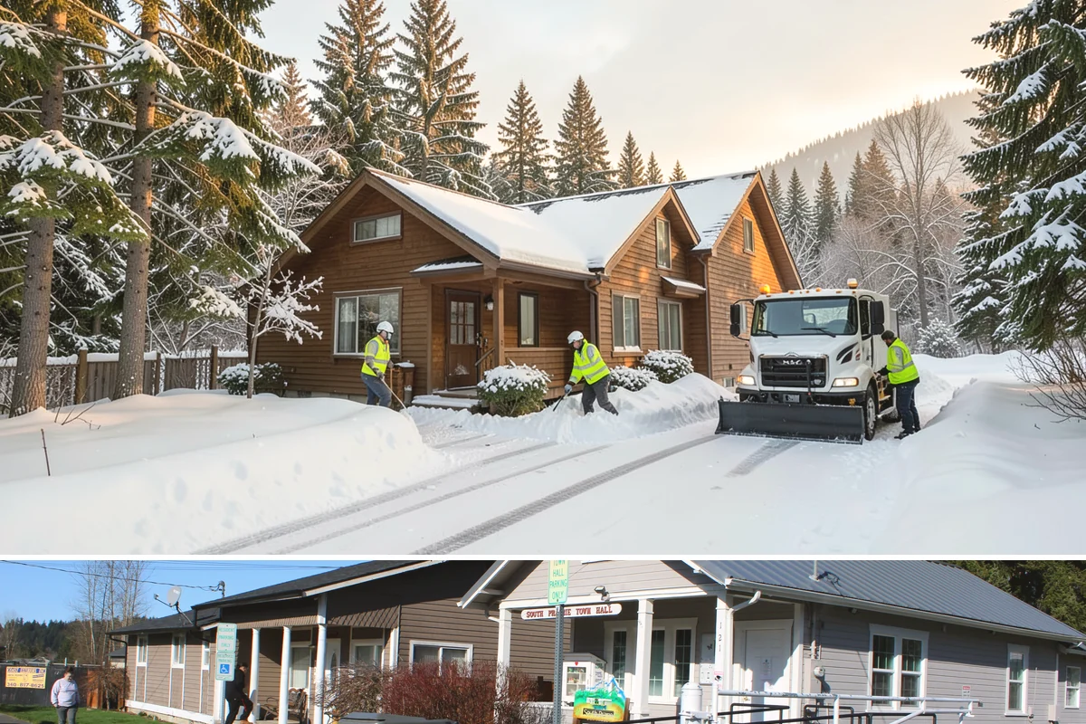 Vacant Property Snow Removal in South Prairie, Pierce County, WA - Set up monitoring before the first lowland snowfall, typically late November, so vacant sites are covered from the season's start.