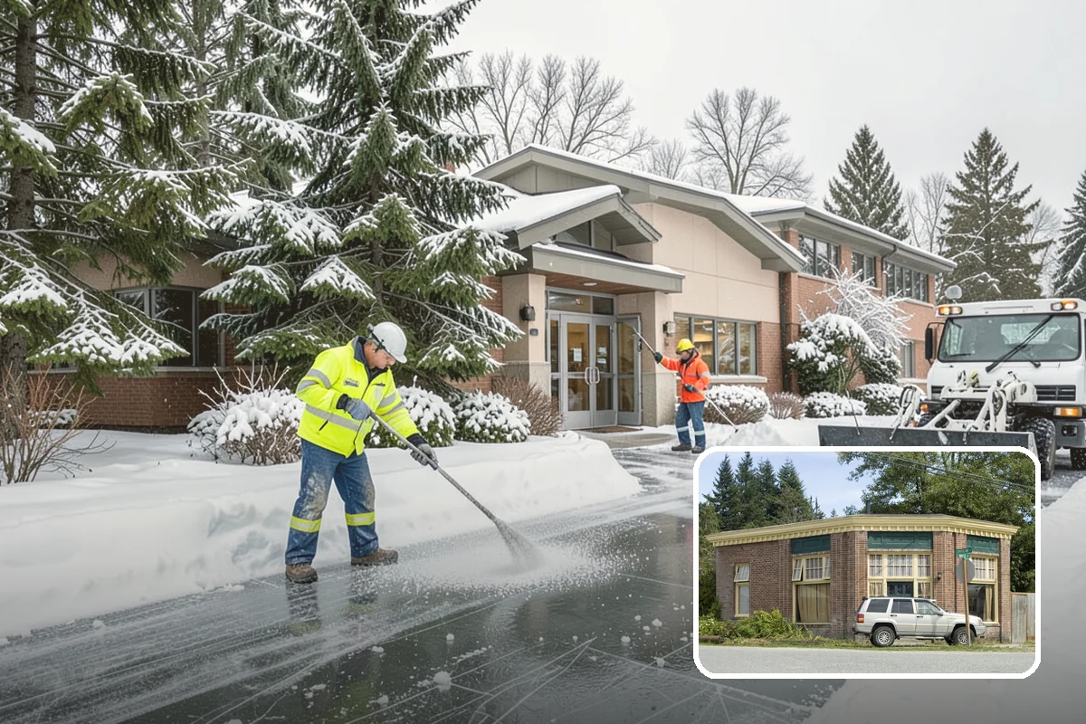 Veterinary Clinic Snow Removal in Hamilton, Skagit County, WA - Customer parking and entrance walks cleared