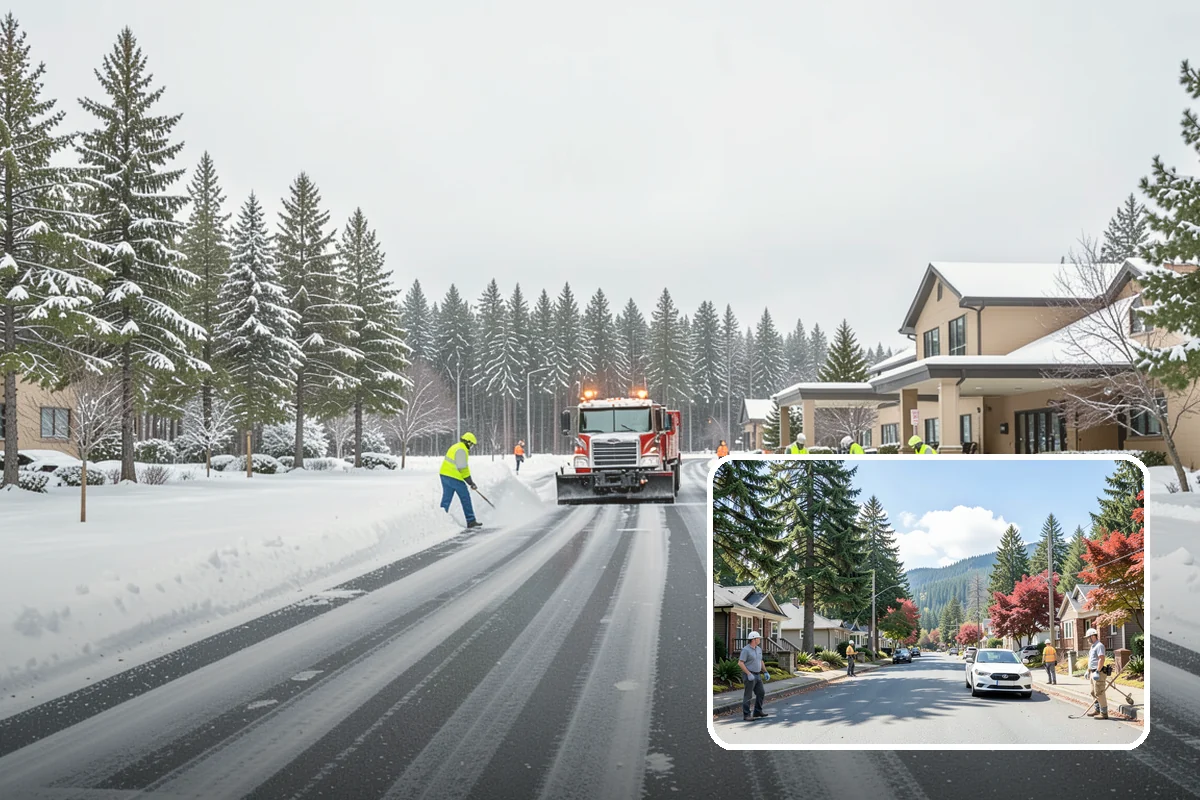 Veterinary Clinic Snow Removal in Hunts Point, King County, WA - Customer parking and entrance walks cleared