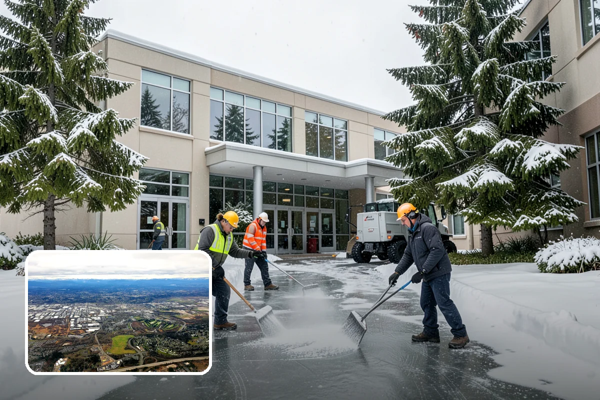 Veterinary Clinic Snow Removal in Kent, King County, WA - Customer parking and entrance walks cleared