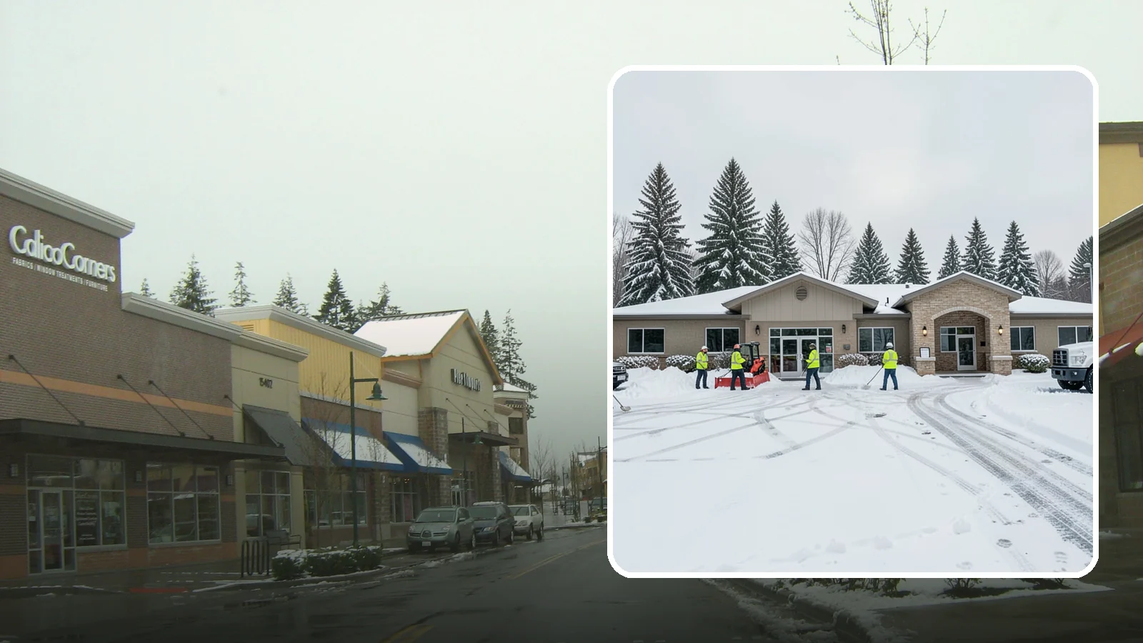 Veterinary Clinic Snow Removal in Mill Creek, Snohomish County, WA - We keep clinic parking, entrances, and walkways clear so pets and owners arrive safely, even for the emergencies that do not wait...