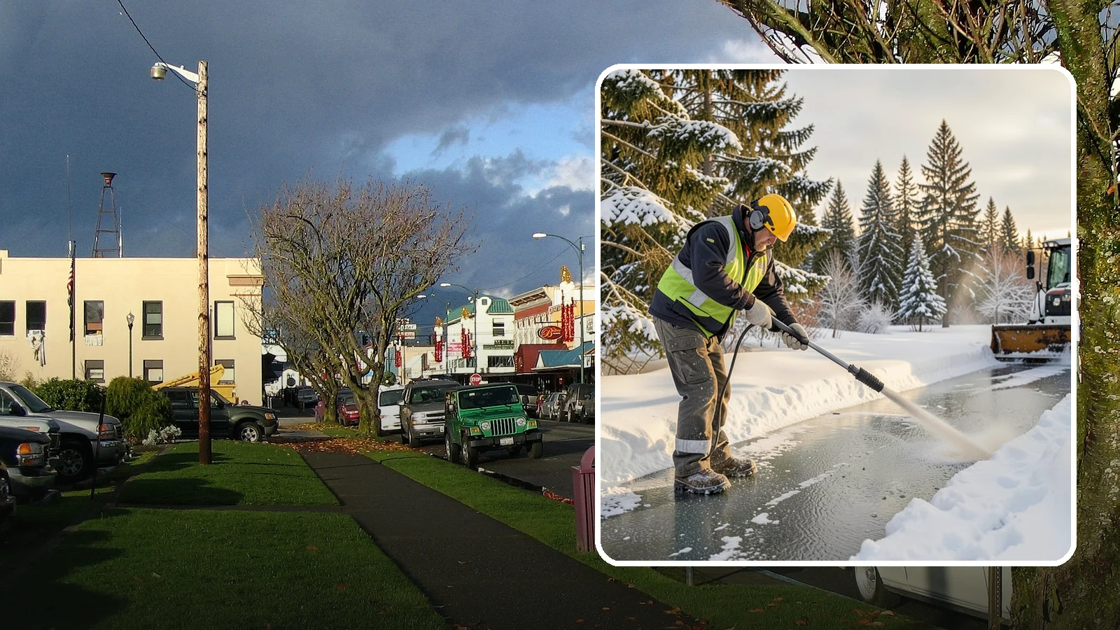 Walkway Deicing in Arlington, Snohomish County, WA - Deicing of walkways and paths to eliminate the slick film that forms on the routes people use most.