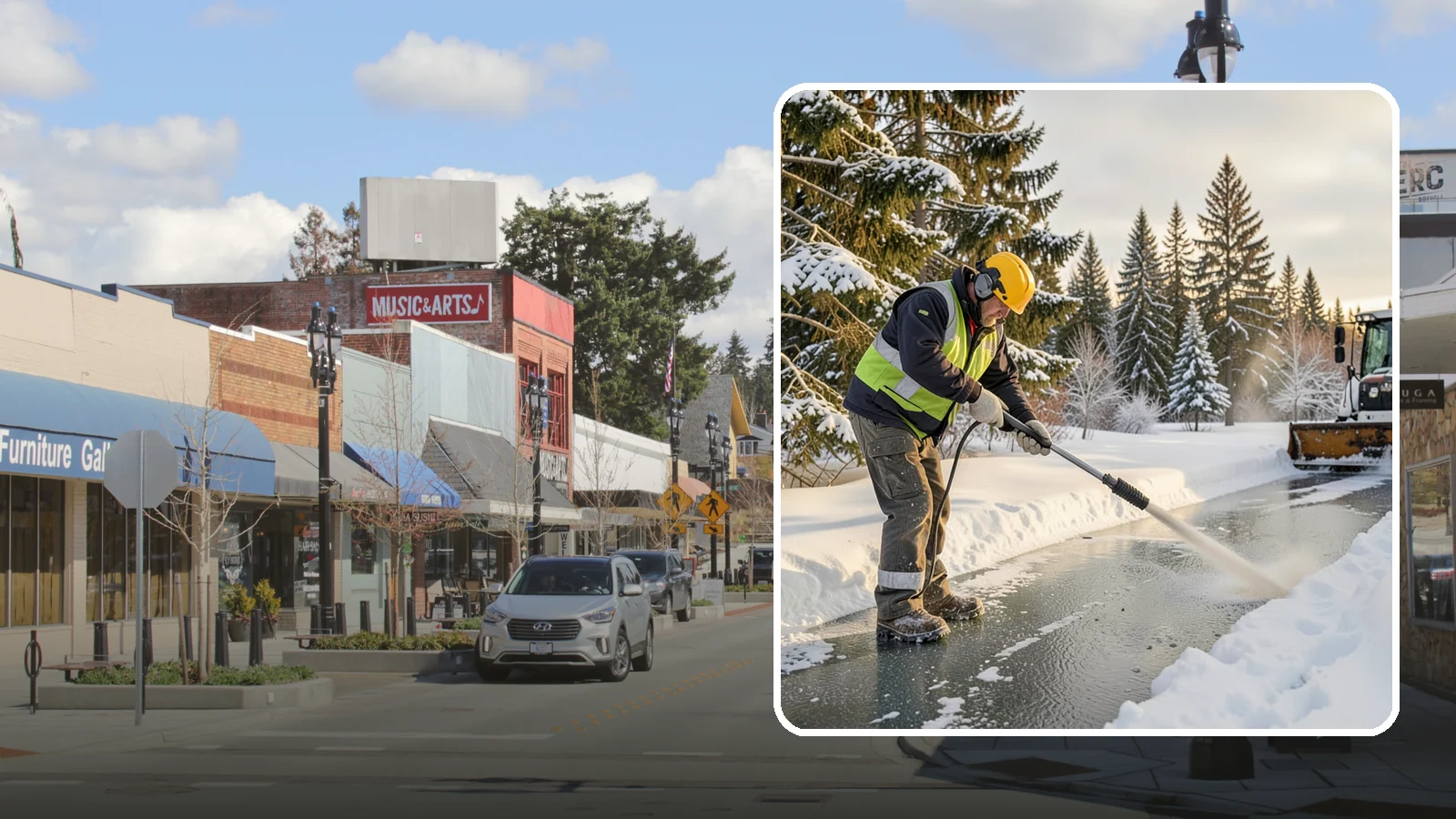 Walkway Deicing in Bothell, King County, WA - Deicing of walkways and paths to eliminate the slick film that forms on the routes people use most.