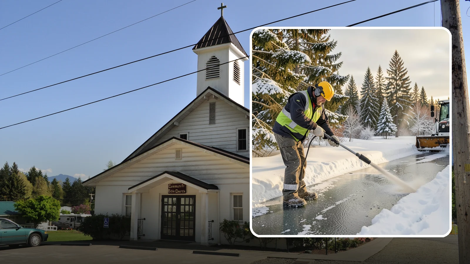 Walkway Deicing in Concrete, Skagit County, WA - Deicing of walkways and paths to eliminate the slick film that forms on the routes people use most.