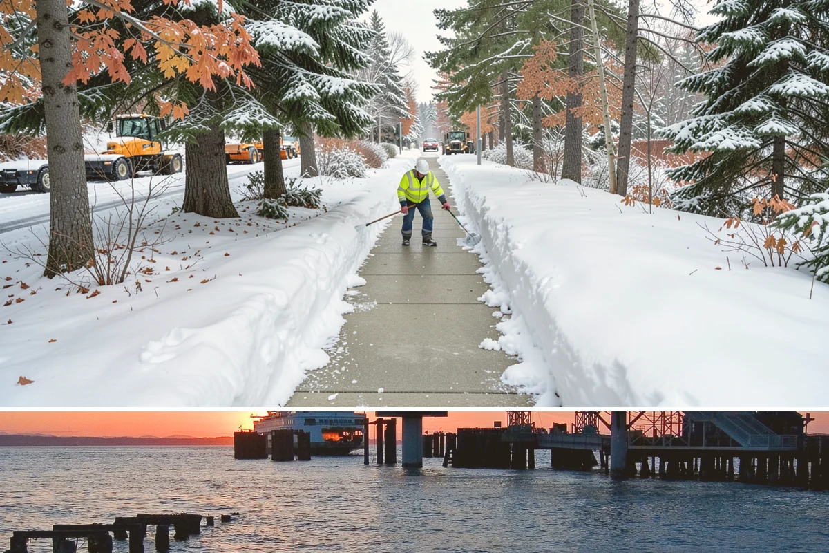 Walkway Deicing in Edmonds, Snohomish County, WA - Deice walkways at the first sign of refreeze each morning through the lowland cold season, generally December into February.