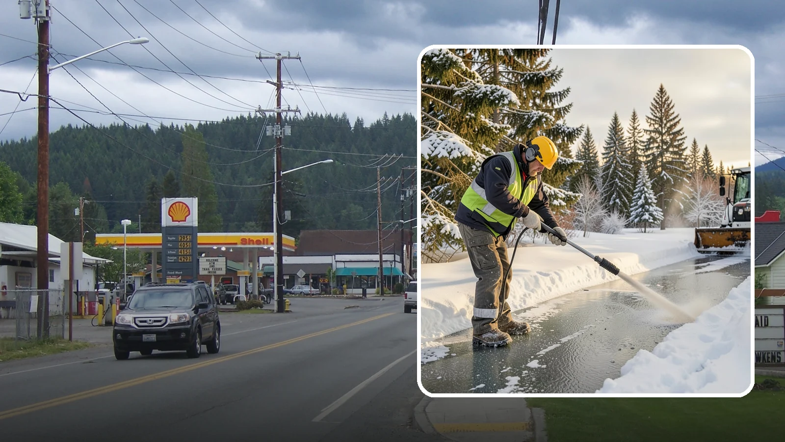 Walkway Deicing in Granite Falls, Snohomish County, WA - Deicing of walkways and paths to eliminate the slick film that forms on the routes people use most.