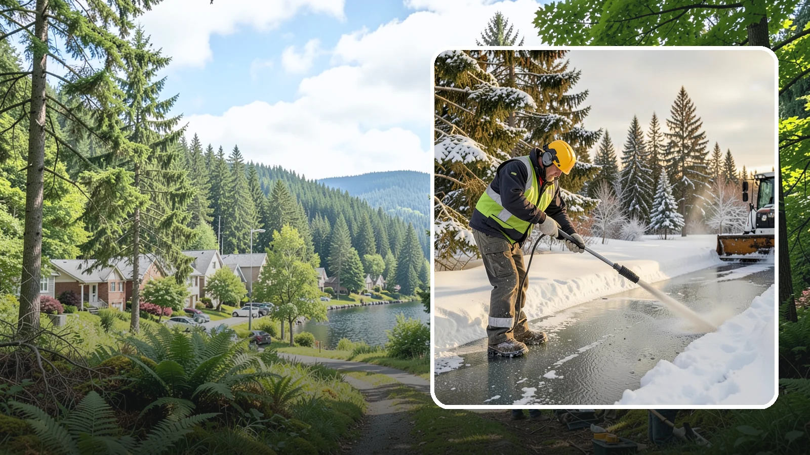 Walkway Deicing in Lake Forest Park, King County, WA - Deicing of walkways and paths to eliminate the slick film that forms on the routes people use most.