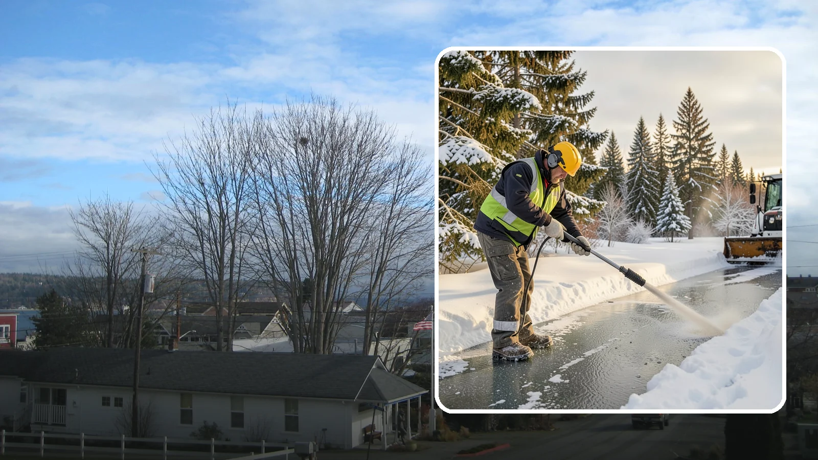 Walkway Deicing in Langley, Island County, WA - Deicing of walkways and paths to eliminate the slick film that forms on the routes people use most.