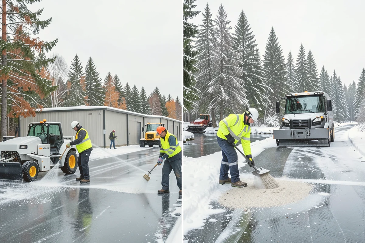 Walkway Deicing in Langley, Island County, WA - Walk the route and note shaded, refreeze-prone sections