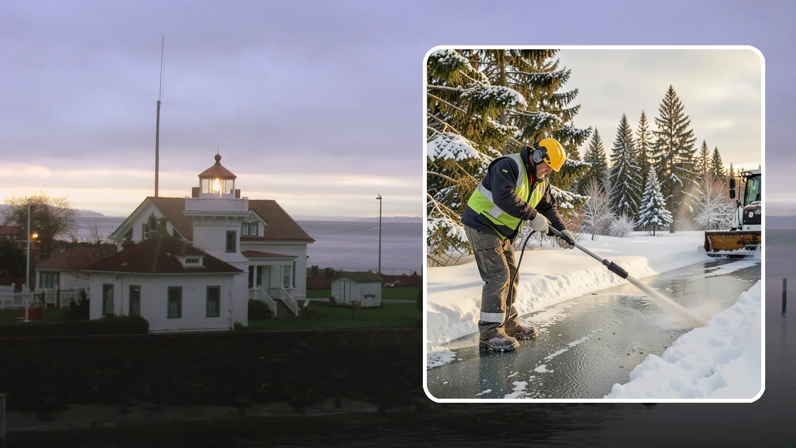 Walkway Deicing in Mukilteo, Snohomish County, WA - Deicing of walkways and paths to eliminate the slick film that forms on the routes people use most.