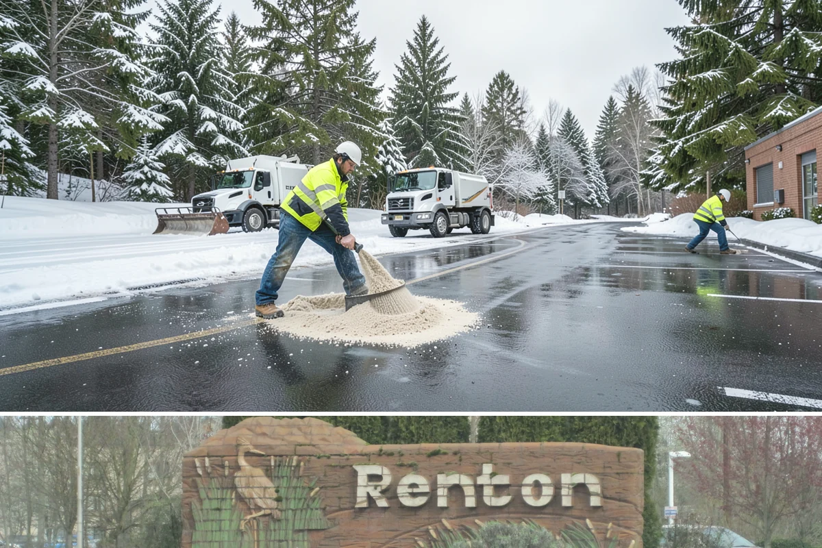 Walkway Deicing in Renton, King County, WA - Deice walkways at the first sign of refreeze each morning through the lowland cold season, generally December into February.