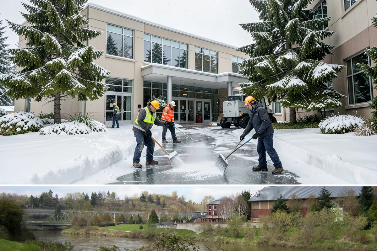Walkway Deicing in Tukwila, King County, WA - Deice walkways at the first sign of refreeze each morning through the lowland cold season, generally December into February.