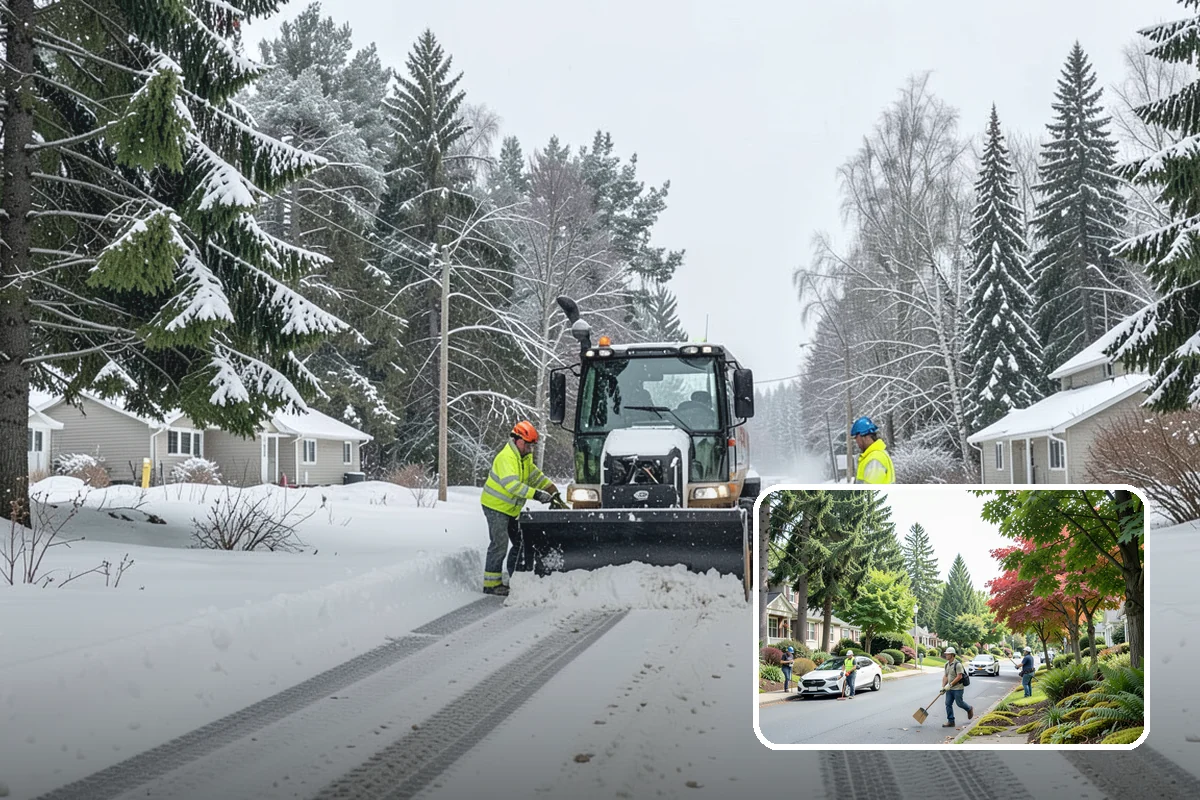 Warehouse Parking Lot Snow Removal in Beaux Arts Village, King County, WA - Dock aprons and truck lanes stay open to protect freight throughput