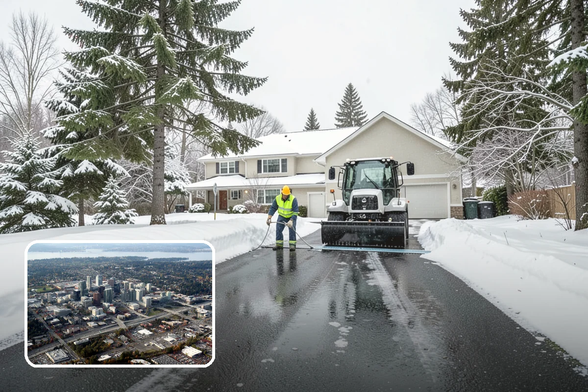 Warehouse Parking Lot Snow Removal in Bellevue, King County, WA - Dock aprons and truck lanes stay open to protect freight throughput