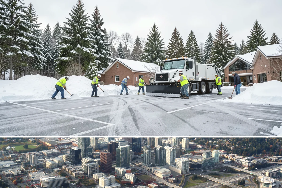 Warehouse Parking Lot Snow Removal in Bellevue, King County, WA - Warehouse lots across Western Washington face peak snow disruption from December through February, when cold nights threaten...
