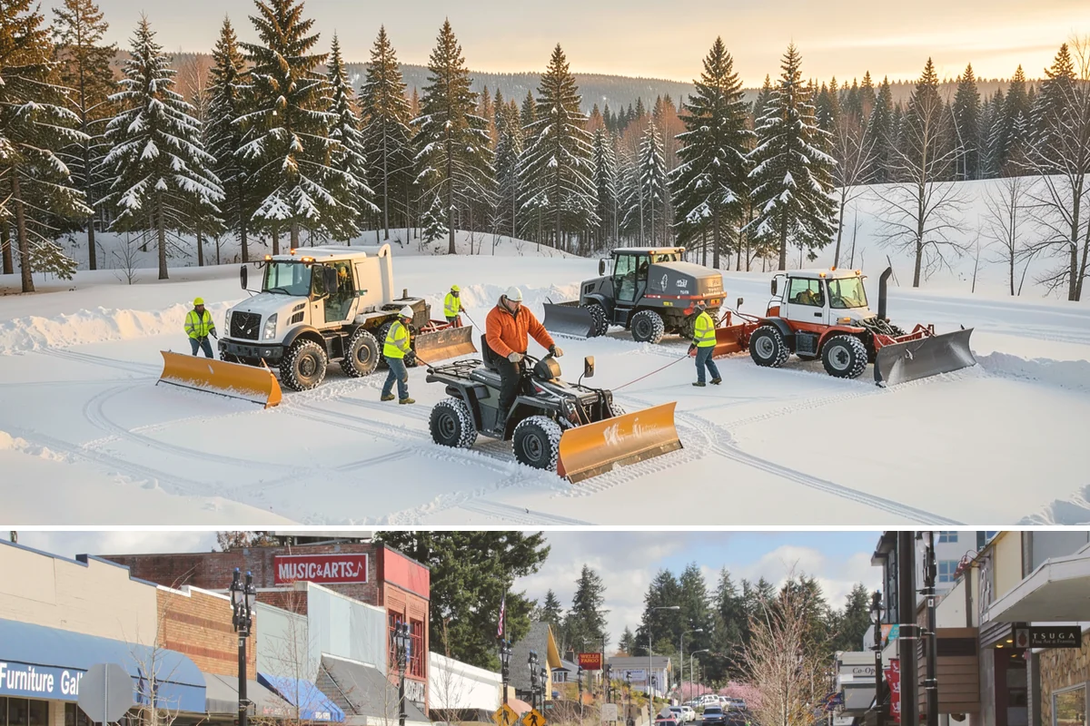 Warehouse Parking Lot Snow Removal in Bothell, King County, WA - Warehouse lots across Western Washington face peak snow disruption from December through February, when cold nights threaten...