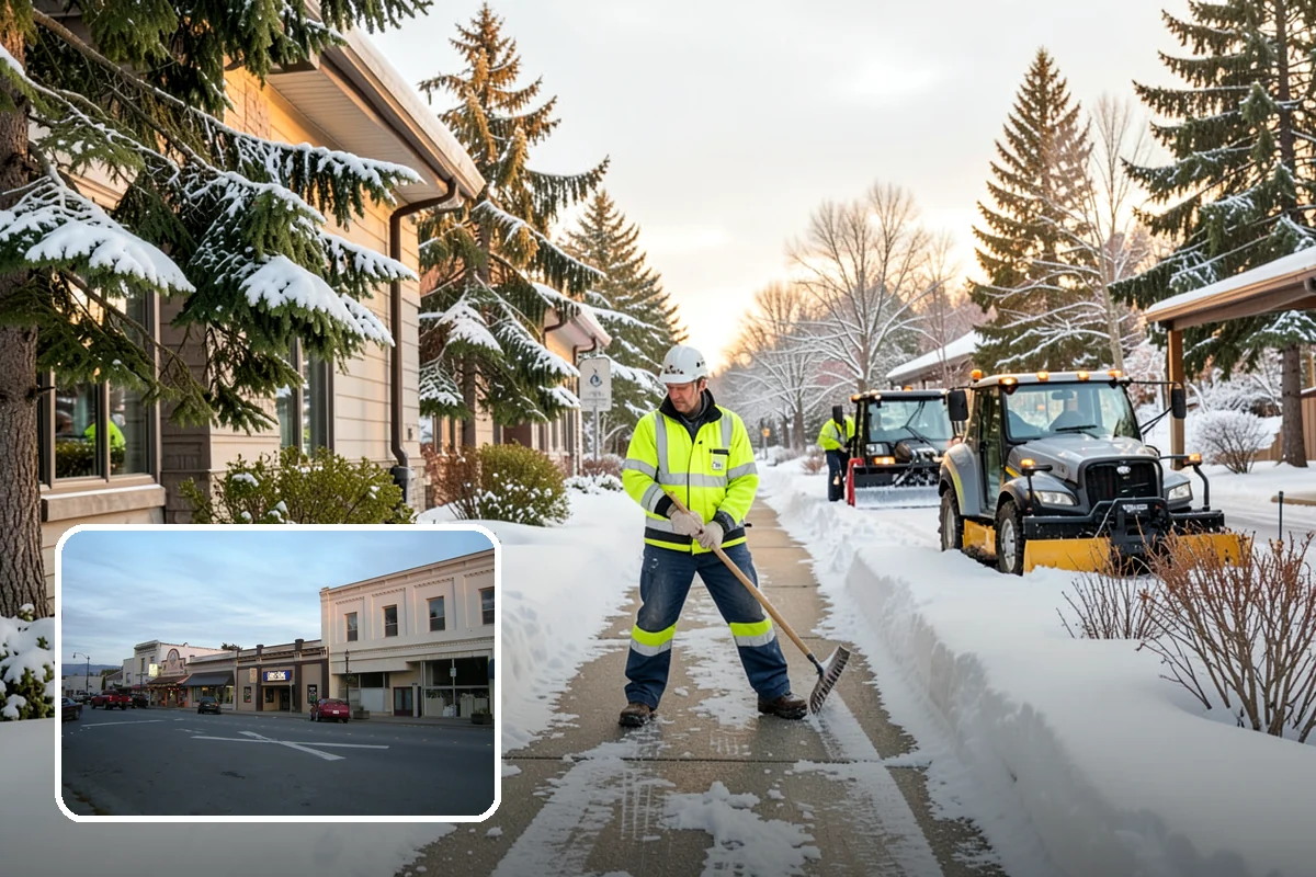Warehouse Parking Lot Snow Removal in Burlington, Skagit County, WA - Dock aprons and truck lanes stay open to protect freight throughput
