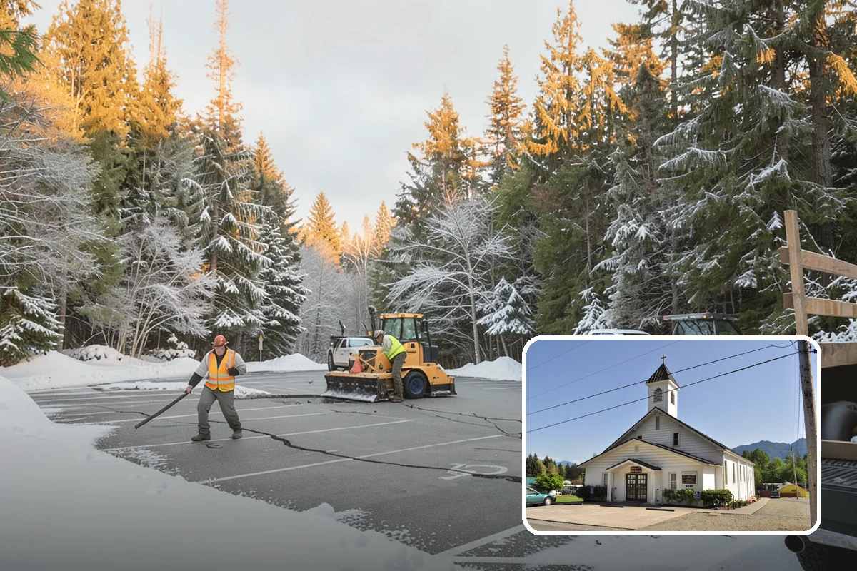 Warehouse Parking Lot Snow Removal in Concrete, Skagit County, WA - Dock aprons and truck lanes stay open to protect freight throughput
