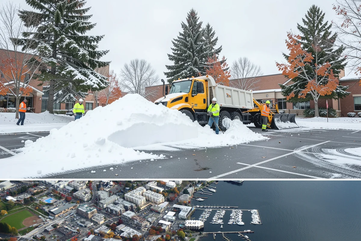 Warehouse Parking Lot Snow Removal in Kirkland, King County, WA - Warehouse lots across Western Washington face peak snow disruption from December through February, when cold nights threaten...