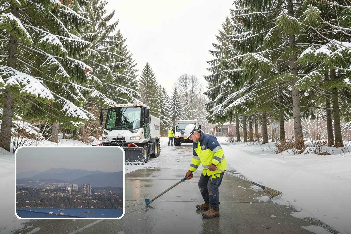Warehouse Parking Lot Snow Removal in Medina, King County, WA - Dock aprons and truck lanes stay open to protect freight throughput