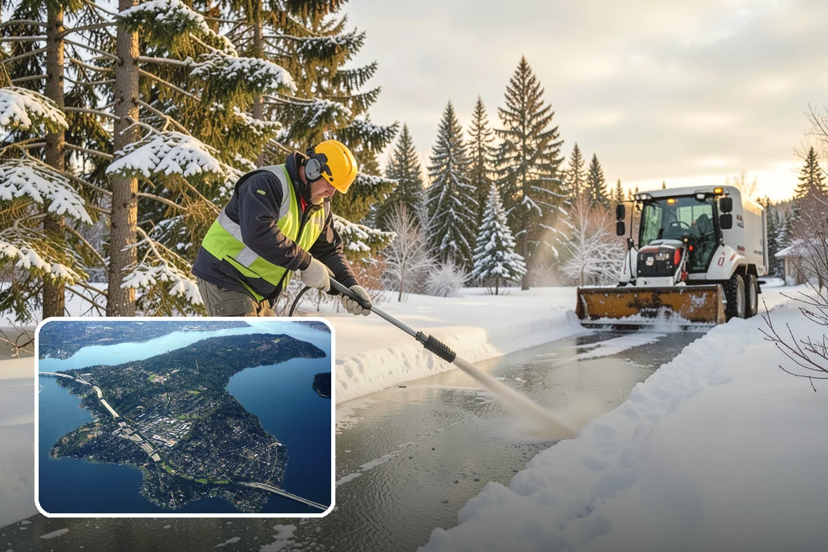 Warehouse Parking Lot Snow Removal in Mercer Island, King County, WA - Dock aprons and truck lanes stay open to protect freight throughput