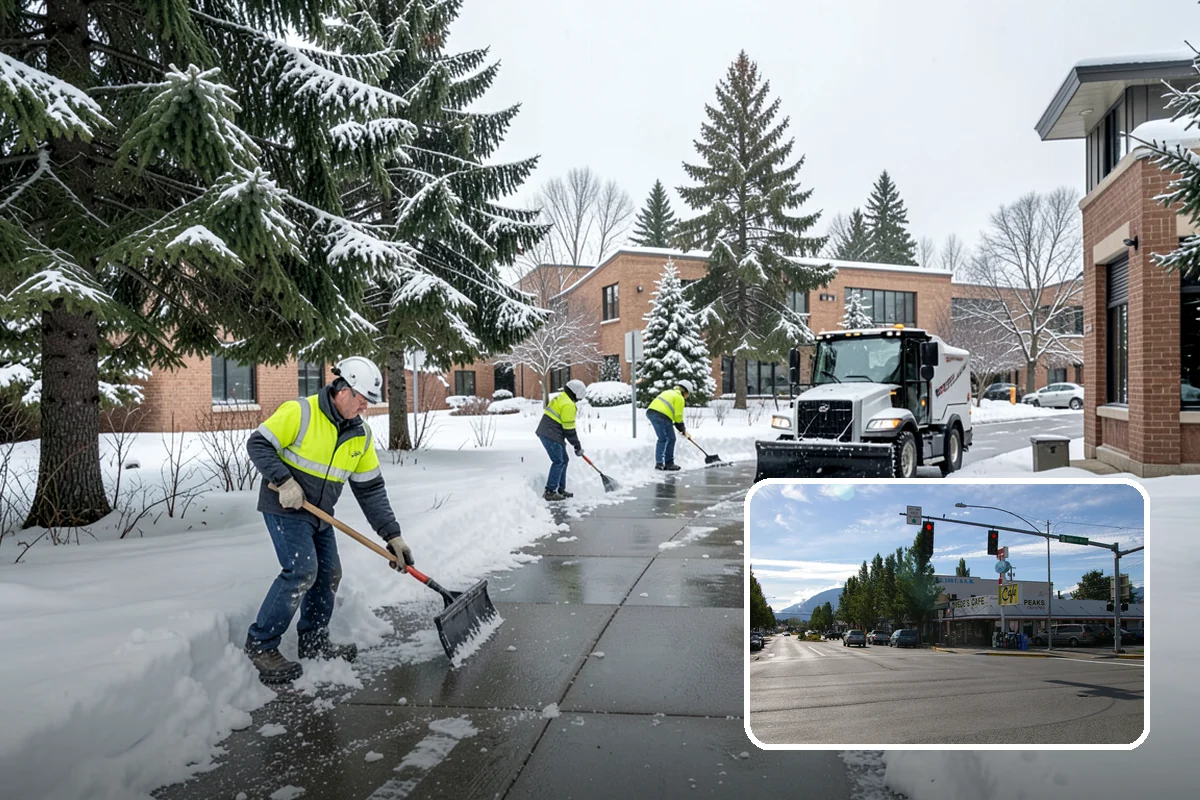 Warehouse Parking Lot Snow Removal in North Bend, King County, WA - Dock aprons and truck lanes stay open to protect freight throughput