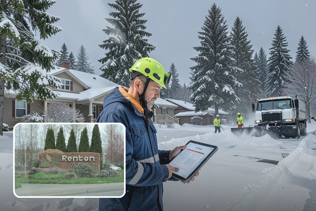 Warehouse Parking Lot Snow Removal in Renton, King County, WA - Dock aprons and truck lanes stay open to protect freight throughput