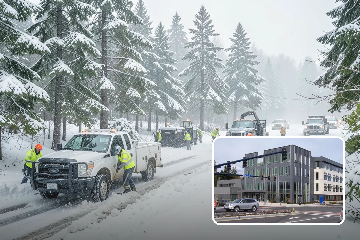 Warehouse Parking Lot Snow Removal in Shoreline, King County, WA - Dock aprons and truck lanes stay open to protect freight throughput