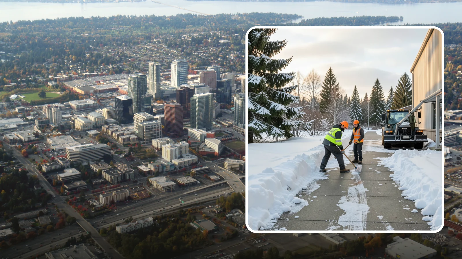 Warehouse Sidewalk Clearing in Bellevue, King County, WA - Employee-walkway clearing for Western Washington warehouses, keeping pedestrian routes to entrances and dock offices separate...