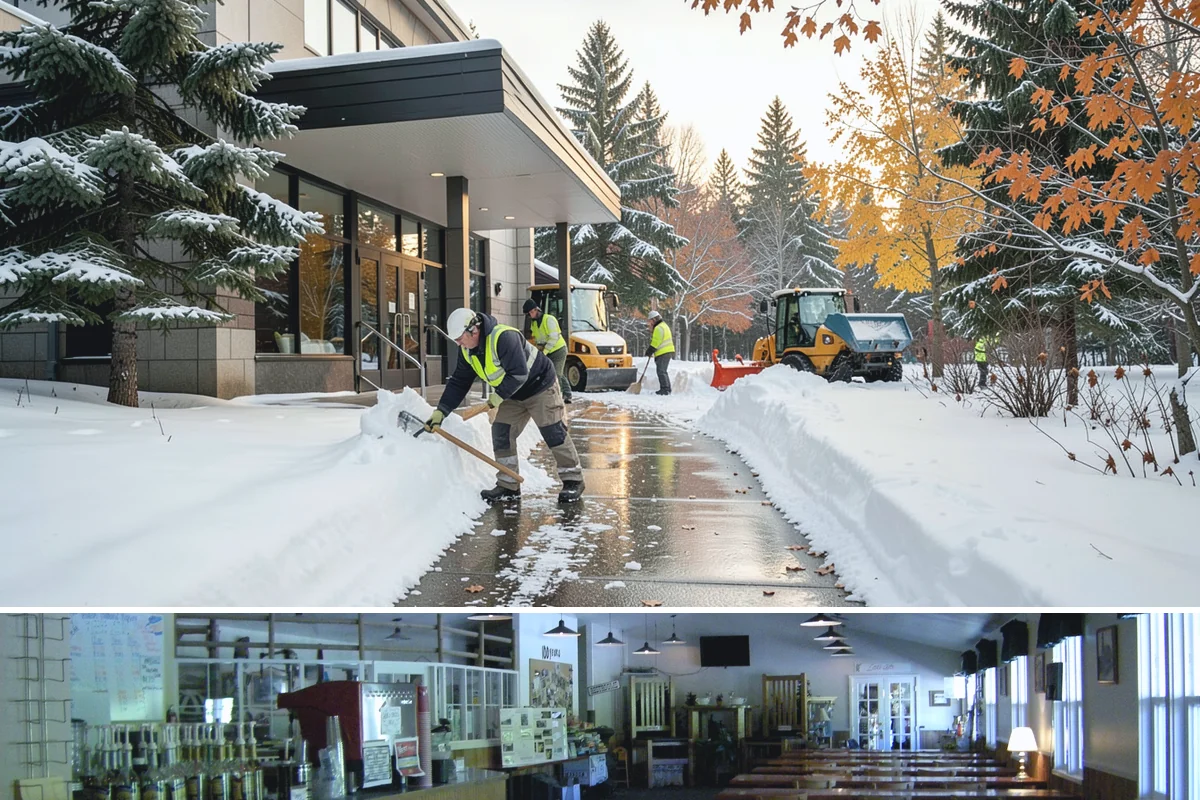 Warehouse Sidewalk Clearing in Black Diamond, King County, WA - Warehouse sidewalk needs peak from late November through February, when boot-packed snow on shaded dock walks refreezes overnight.