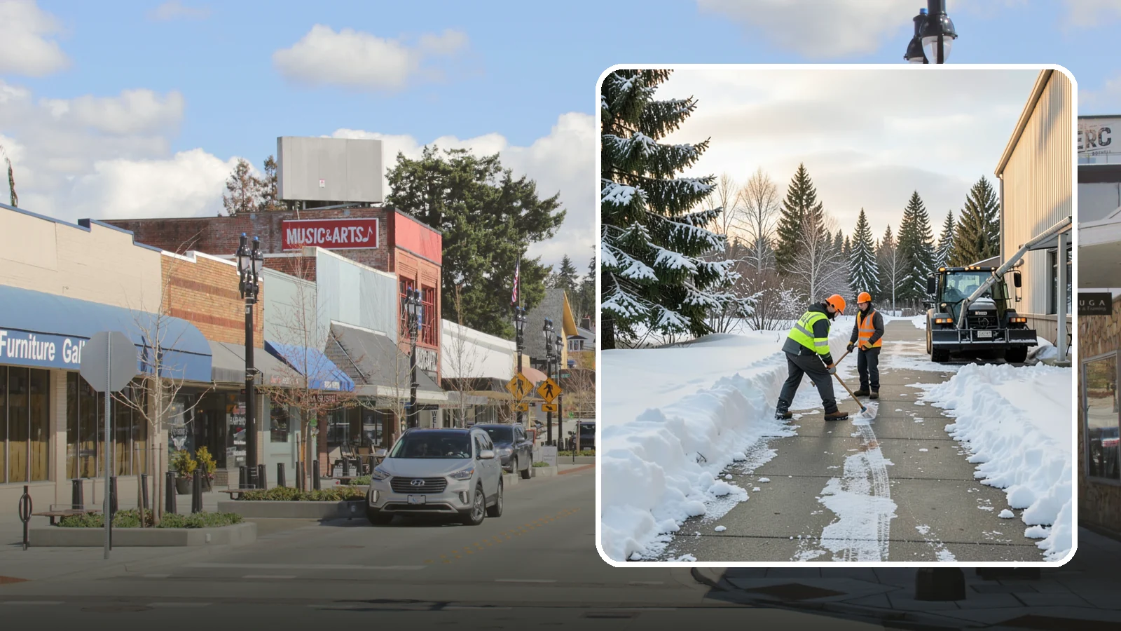 Warehouse Sidewalk Clearing in Bothell, King County, WA - Employee-walkway clearing for Western Washington warehouses, keeping pedestrian routes to entrances and dock offices separate...